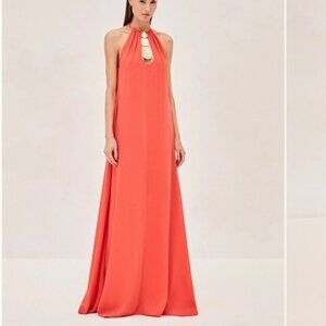 Elegant Coral Halter Maxi Dress